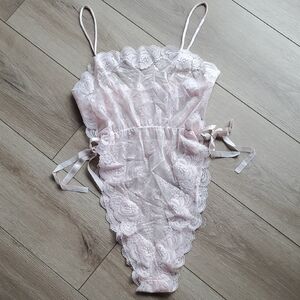 Vintage Lorraine Pink Lace Teddy Size M